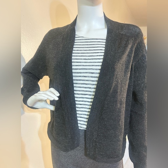 Eileen Fisher Charcoal
Metallic Shimmer Fine
Merino Cropped Sweater
Cardigan - Picture 10 of 12